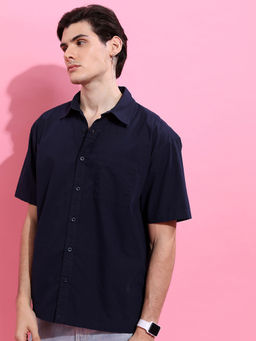 HIGHLANDER - Navy Blue Men's Relaxed Fit Solid Casual Shirt