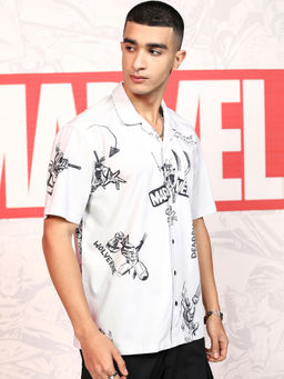 HIGHLANDER - Marvel Men's Deadpool Printed Cuban Collar Cotton Relaxed Shirt