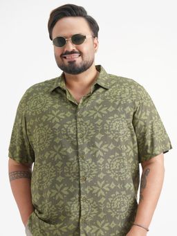 HIGHLANDER - Olive Floral Short Sleeves Shirt