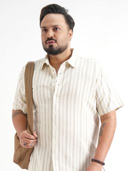 HIGHLANDER - Cream Striped Short Sleeves Shirt