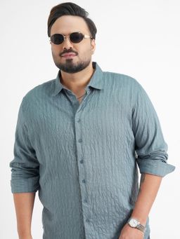 HIGHLANDER - Blue Textured Relaxed Fit Shirt