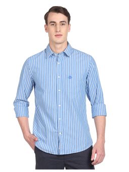U.S. POLO ASSN. - Men Blue Premium Cotton Vertical Stripe Casual Shirt