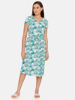 Zivame - Blotched Bloom Woven Mid Length Nightdress -Florida Key - Green