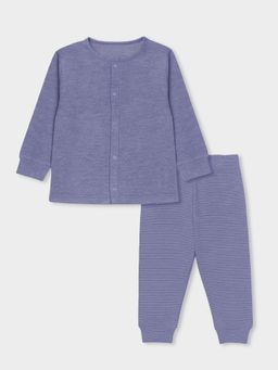 Mi Arcus - Solid Knitted Blue Full Sleeves Thermal Top and Pyjama