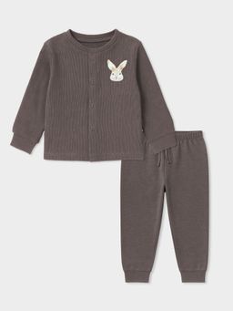 Mi Arcus - Solid Knitted Grey Full Sleeves Thermal Top and Pyjama