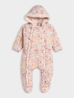 Mi Arcus - Peach Printed Full Sleeves Hooded Quilted Sleepsuit