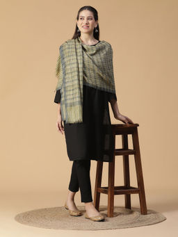 Shingora - Madras Plaids Green Wool Woven Metallic Dobby Shawl