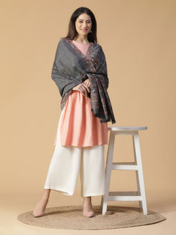 Shingora - Kiyana Striped Wool Woven Jacquard Grey Shawl
