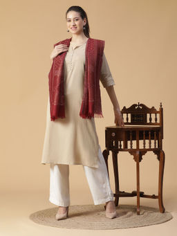 Shingora - Nagma Maroon Woven Design Wool Woven Stole