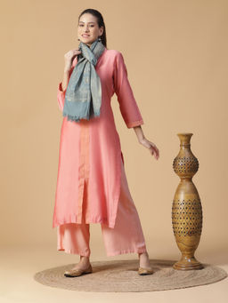 Shingora - Nagma Blue Woven Design Wool Woven Stole