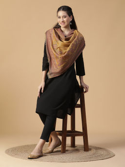 Shingora - Qiraat Woven Design Mustard Wool Woven Metallic Stole