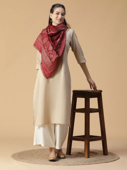 Shingora - Qiraat Woven Design Maroon Wool Woven Metallic Stole