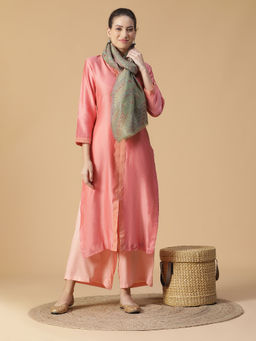 Shingora - Safiya Woven Design Wool Woven Metallic Green Stole