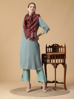 Shingora - Safiya Woven Design Maroon Wool Woven Metallic Stole