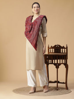 Shingora - Tahani Maroon Woven Design Wool Woven Metallic Stole