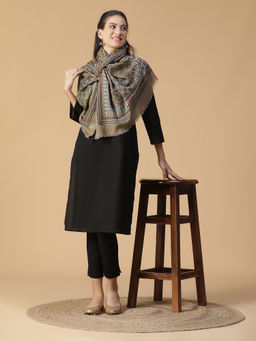 Shingora - Arca Brown Elegance Printed Beige Wool Woven Stole