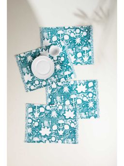 Freedom Tree - Sativa Herringbone Cotton Blue Table Mat - Set Of 4