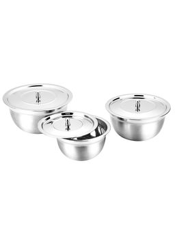 FNS - Stainless Steel Serving Bowl with Steel Lid, Set Of 3