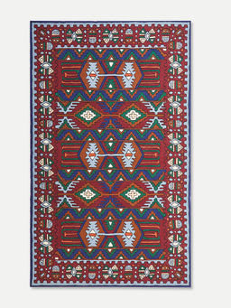 Fabindia - Maroon Zaid Cotton Woolen Embroidered Dhurrie