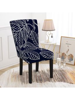 Story@Home - Polyester Spandex Blue Leaf Pattern Chiar Cover Navy Blue