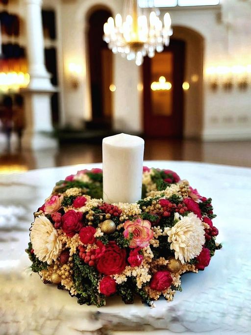 Forestkraft Gorgeous Red Flowers Candle Holder Centrepiece - Festive Table Decor & Gift