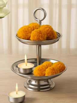 Metalsmith - Tiered Silver Finish Metal Diya Stand