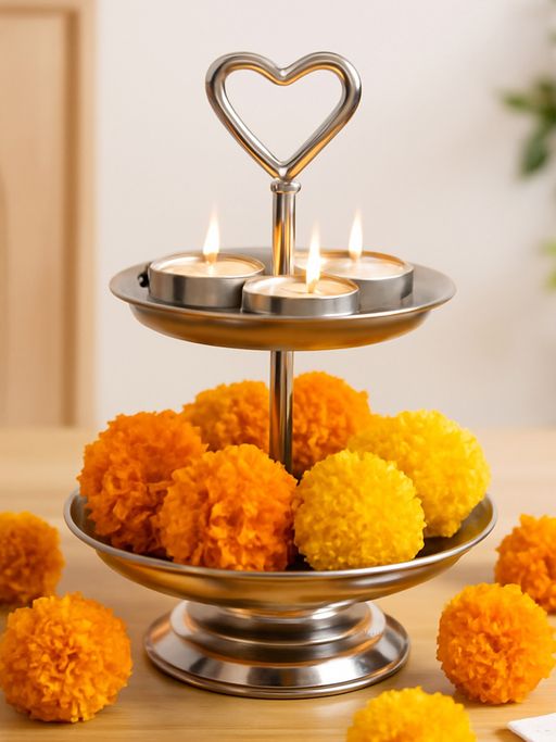 Metalsmith Tiered Silver Finish Metal Diya Stand