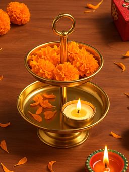 Metalsmith - Tiered Gold Finish Metal Diya Stand