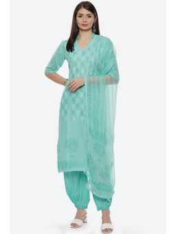 Biba - Turquoise Cotton Unstitched Suit (Set of 3)