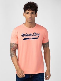 Spykar - Peach Round Neck Half Sleeves Blended T-Shirt For Men