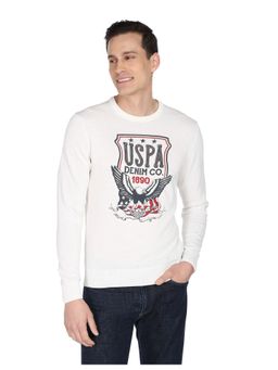 U.S. Polo Assn. Denim Co. - Men Off White Crew Neck Graphic Print Cotton Sweater