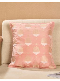 Fabindia - Pink Silk Blend Woven Kashi Banarsi Cushion Cover (16x16 inches)