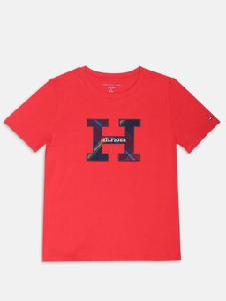 Tommy Hilfiger - Boys Red Cotton Typography T-shirt