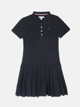 Tommy Hilfiger - Girls Blue Cotton Solid/Plain Dress
