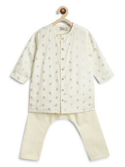 TIBER TABER - Boys Cream Viscose Printed Kurta with Pyjama