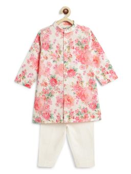 TIBER TABER - Boys Pink Cotton Printed Kurta with Pant