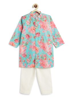TIBER TABER - Boys Blue Cotton Printed Kurta with Pant