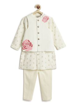 TIBER TABER - Boys Cream Viscose Embroidered Kurta with Pant and Jacket
