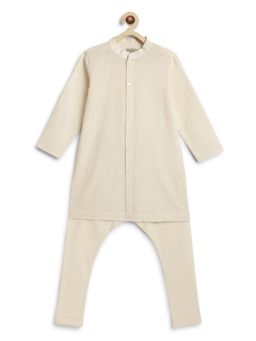 TIBER TABER - Boys Cream Cotton Solid/Plain Kurta with Pyjama