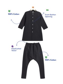 TIBER TABER - Boys Black Cotton Solid/Plain Kurta with Pyjama