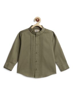 TIBER TABER - Boys Olive Cotton Solid/Plain Shirt