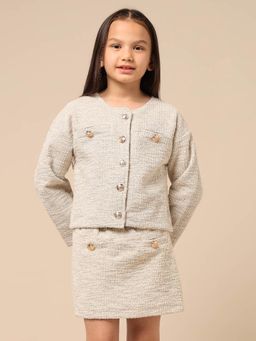 U.S. POLO ASSN. - Girls White Knitted Printed Jacket