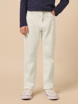 U.S. POLO ASSN. - Girls White Cotton Solid/Plain Jeans