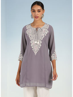 Lakshita - Lavender Tunic with Dori Neck and Round Hem