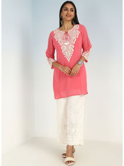 Lakshita - Pink Tunic with Dori Neck and Round Hem