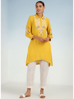 Lakshita - Yellow Kurti with Embroidery and Gathered Cuff