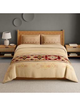SPACES - Aztec 210 Tc Hypro Cotton Ethnic Design King Bedsheet with 2 Pillow Covers - Brown