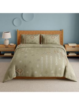 SPACES - Aztec 210 Tc Hypro Cotton Ethnic Design King Bedsheet with 2 Pillow Covers - Green