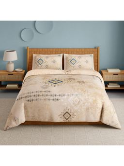 SPACES - Aztec 210 Tc Hypro Cotton Ethnic Design King Bedsheet with 2 Pillow Covers - Beige