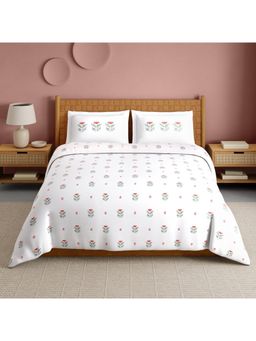 SPACES - Imprints 210 Tc Hypro Cotton Floral King Bedsheet with 2 Pillow Covers - White